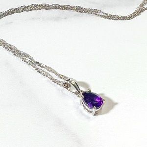 0.93ct Pear Amethyst Sterling Silver Pendant w/Chain
